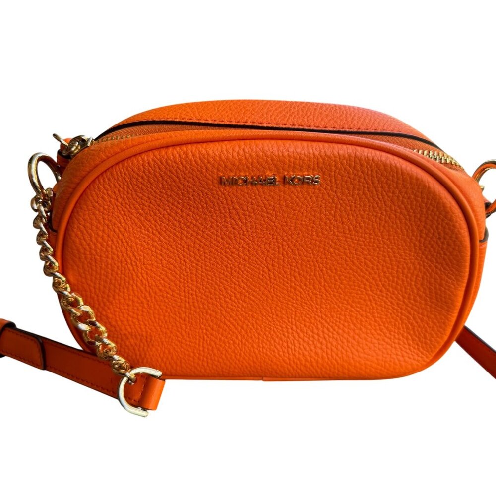 Michael Kors Orange Leather Crossbody Bag With Chain Strap